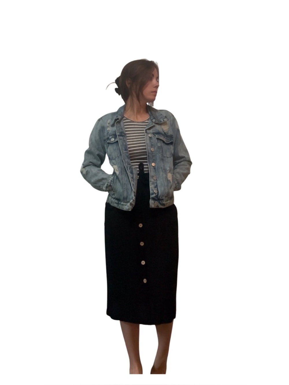 ALIVIA FORD Light Wash Distressed Denim Jacket Small